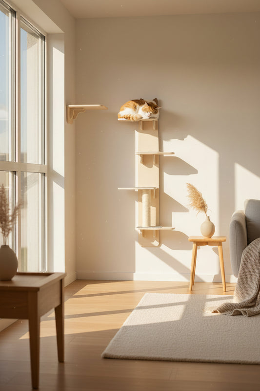 Cat tree with multiple platforms and a scratching post