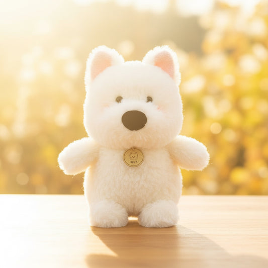 White plush bear toy with a black nose 