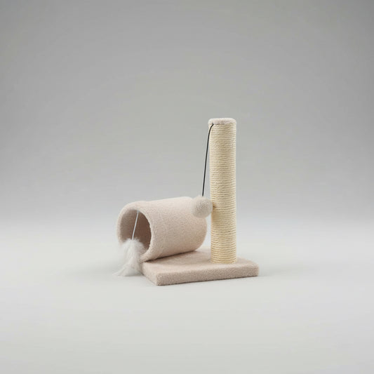 Cat play structure with cylindrical and tunnel-shaped components 