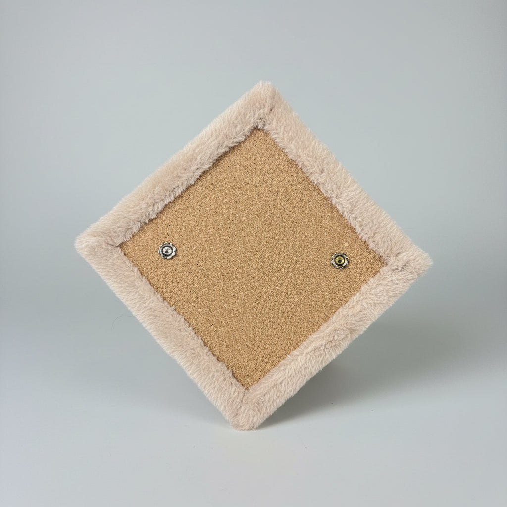 Square brown fabric item with two metal studs.
