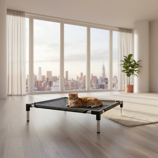 Cat bed on a wooden floor with 